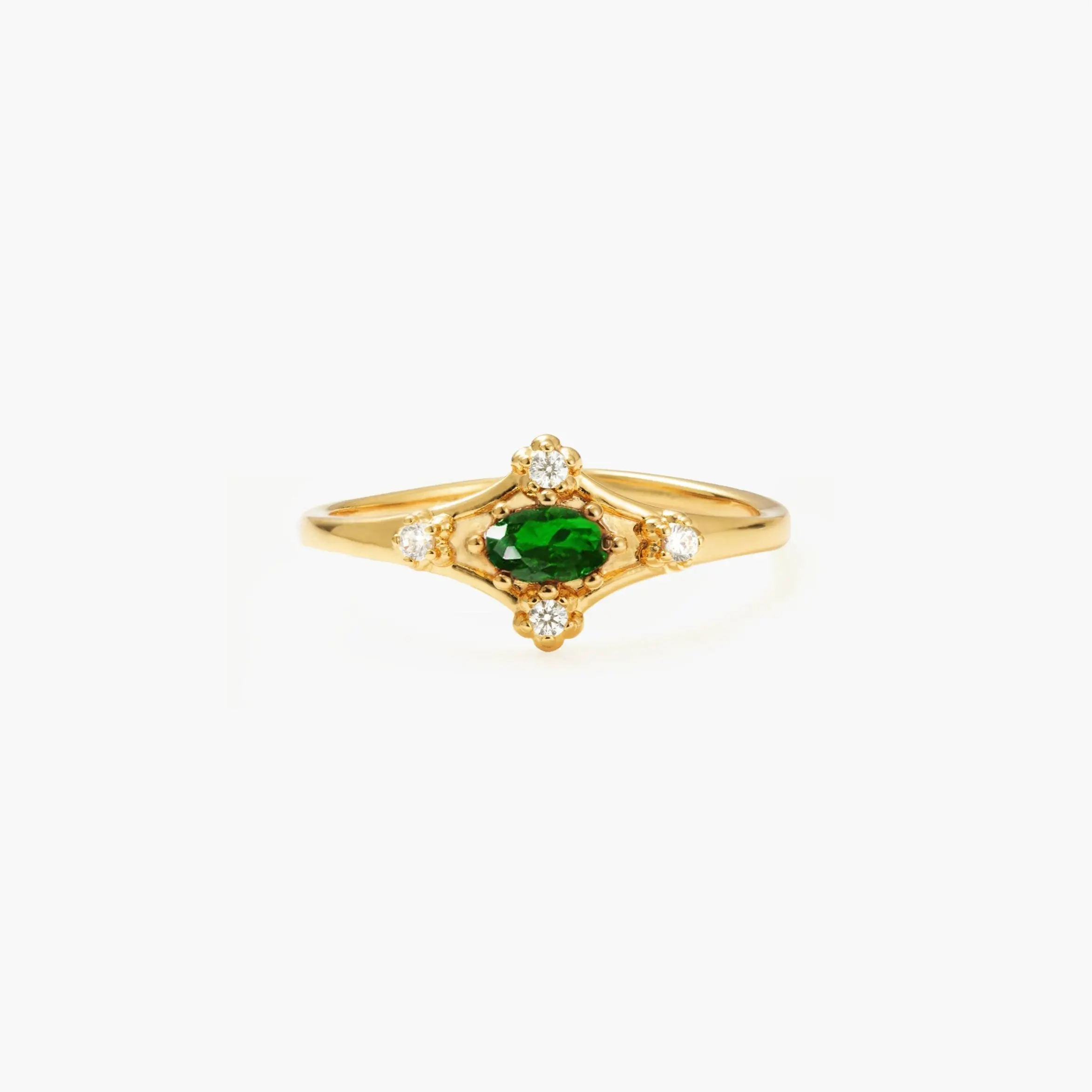 en route 18K Gold Plated Juliet Emerald Green Ring, Gemstone Piece with Sparkling Accent Stones, Elegant Jewelry for Everyday Wear & Layered Statement Looks