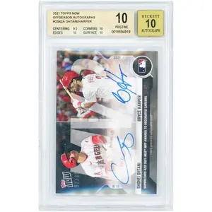 Shohei Ohtani and Bryce Harper Autographed 2021 Topps Now Dual Autograph Superstars Add 2021 MLB MVP Awards To Decorated Careers #OS-42A #93/99 BGS Authenticated 10/10 Card - 9.5,10,10,10 Subgrades - Fanatics Authentic Certified