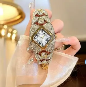 Luxury Full Diamond Bangle Bracelet Watch Women's Fashion Stainless Steel Quartz Wristwatch 30M Waterproof Elegant Stylish Unique Gift for Wife Bling Jewelry