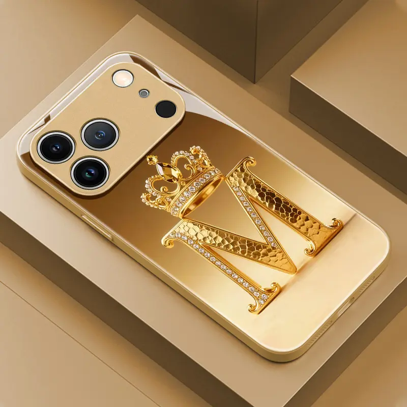 Luxurious Gold Crown Letter M Pattern Phone Case Suitable for iPhone 17 Pro Max Phone Case 17 Air 16E 16 Pro Max 15 Pro Max 15 Plus 14 Plus 13 12 11 Phone Cases,Samsung Galaxy S25 Ultra S22 S23 FE S24 Plus A14 A15 A16 A35 A36 A54 A56 Note 20 Ultra