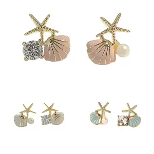 Women's Dainty Stud Earrings - Hypoallergenic Shell Charm Bow Motif Minimalist Coastal Costume Jewelry, Lightweight, Ideal for Daily Wear, Beach Vacation, Shell Charm Earrings