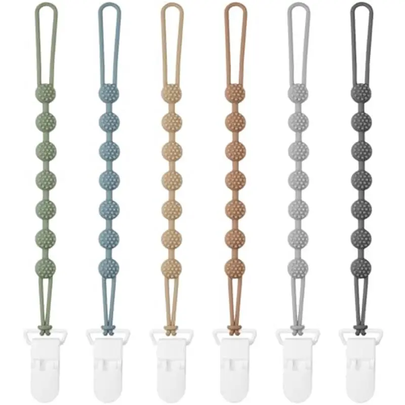 6 Pack Silicone Pacifier Clip with One-Piece Design for Baby Boys and Girls, BPA Free Soft Flexible Binky Clips with Texture for Baby Essentials
