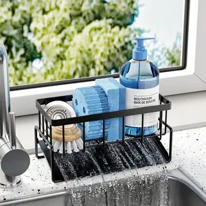 Kitchen Sink Storage Rack, 1 Count Stainless Steel Sink Drain Rack with Removable Drain Tray, Modern Multifunctional Kitchen Organizer for Home Dormitory Dining Room, Kitchen Cabinet Organizers, Bathroom Essentials Accessories, Cleaning Rack