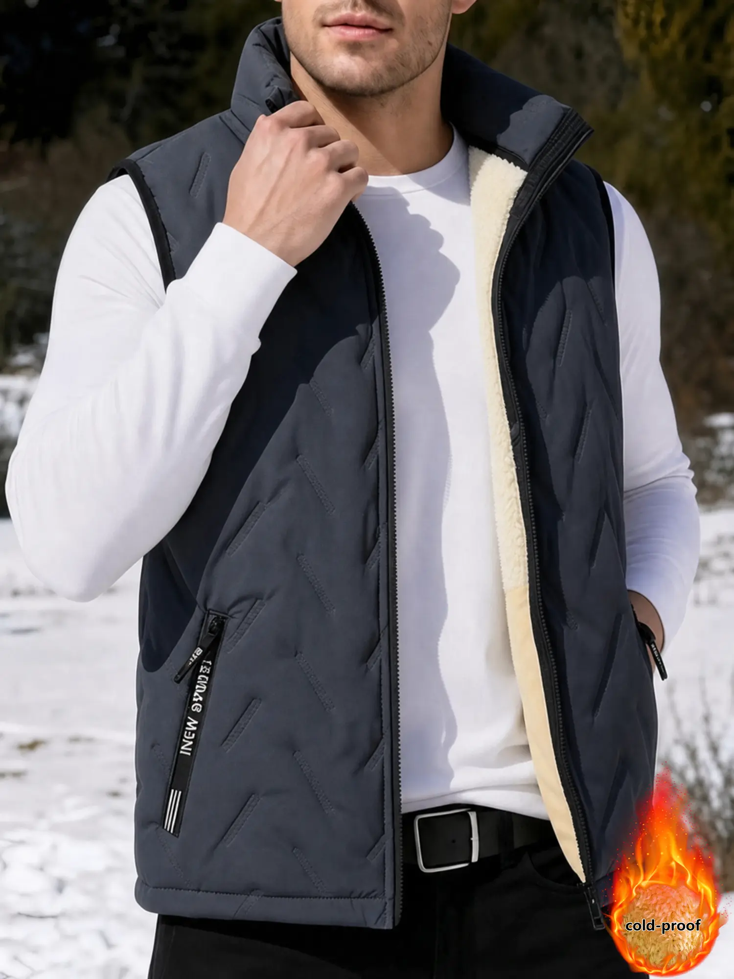 Men's Winter Vest Faux Sherpa Lined, Warm Fleece Sleeveless Jacket, Lightweight Thermal Puffer Vest with Full Zip, Soft Plush Inner Layer, Windproof Outdoor Vest for Hiking, Work and Casual Daily Wear