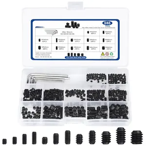 585 count Metric Set Screws (Alloy Steel), M3/M4/M5/M6/M8 Allen  Screws, Internal Hex Drive Cup-Point Screws Assortment Kit for Door Handles, Light Fixture Screws