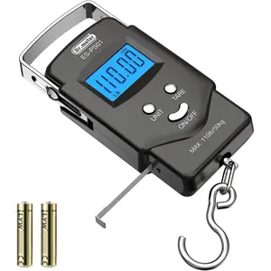 Electronic fish scale/luggage scale (fishing equipment) -110 pound backlit LCD display digital scale, built-in tape measure - comes with 2 AAA batteries, compact and portable - a fishing gift specially designed for men