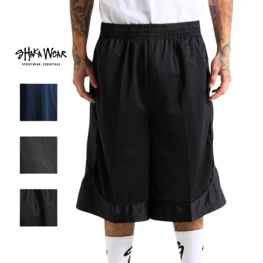 Men's Shaka Mesh Shorts - Plain Menswear Sportswear with Stylish Mesh Design, Comfortable Fit, Above the Knee, Zippered Back Pocket, Versatile for Everyday Athletic Wear