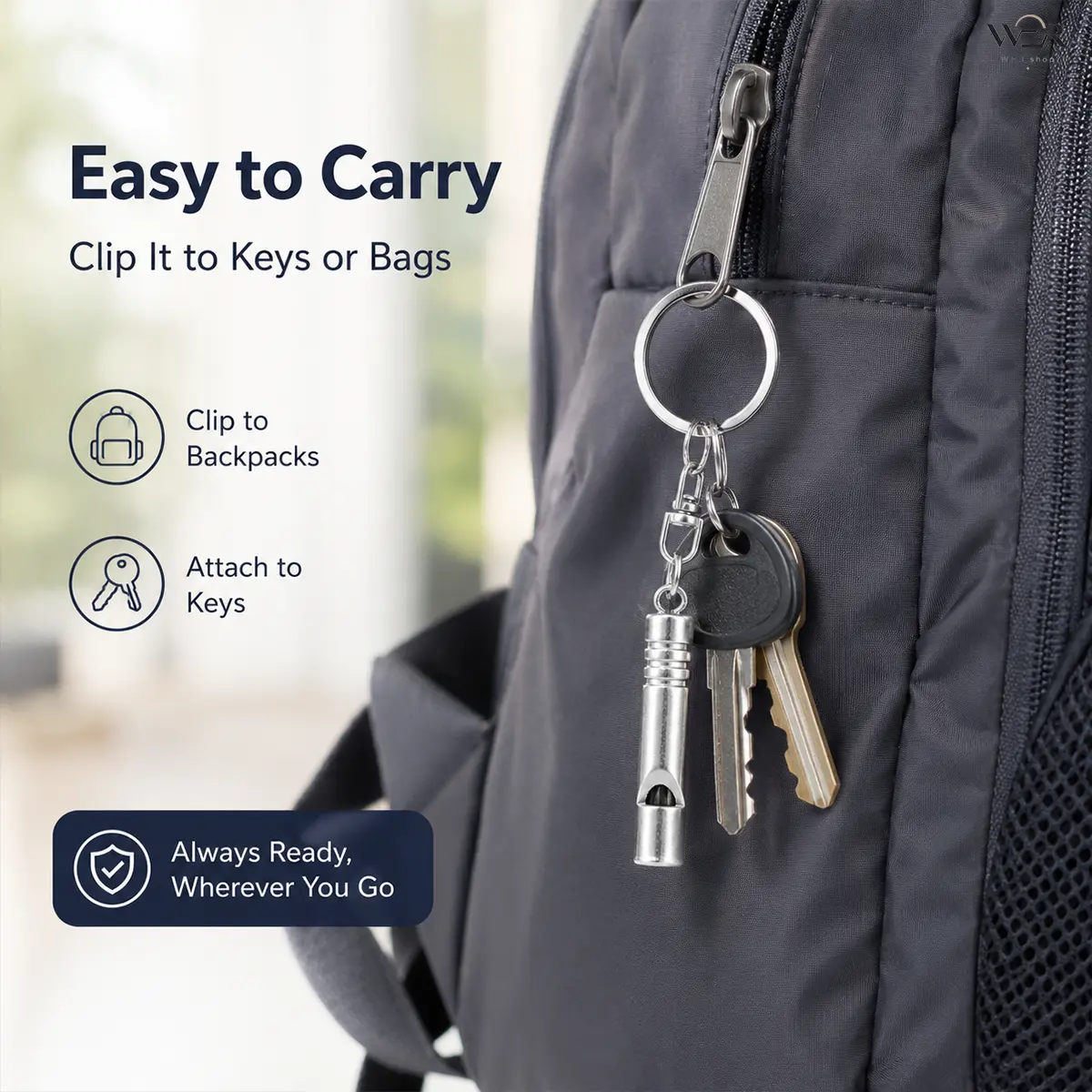 Elegant Metallic Accent Keychain - Stylish Compact Casual Keyring, Lightweight Silver Tone Whistle Accessory for Men & Women, Ideal for Daily Wear & Outdoor Safety, Stylish Keyring, Metallic Accent Keychains