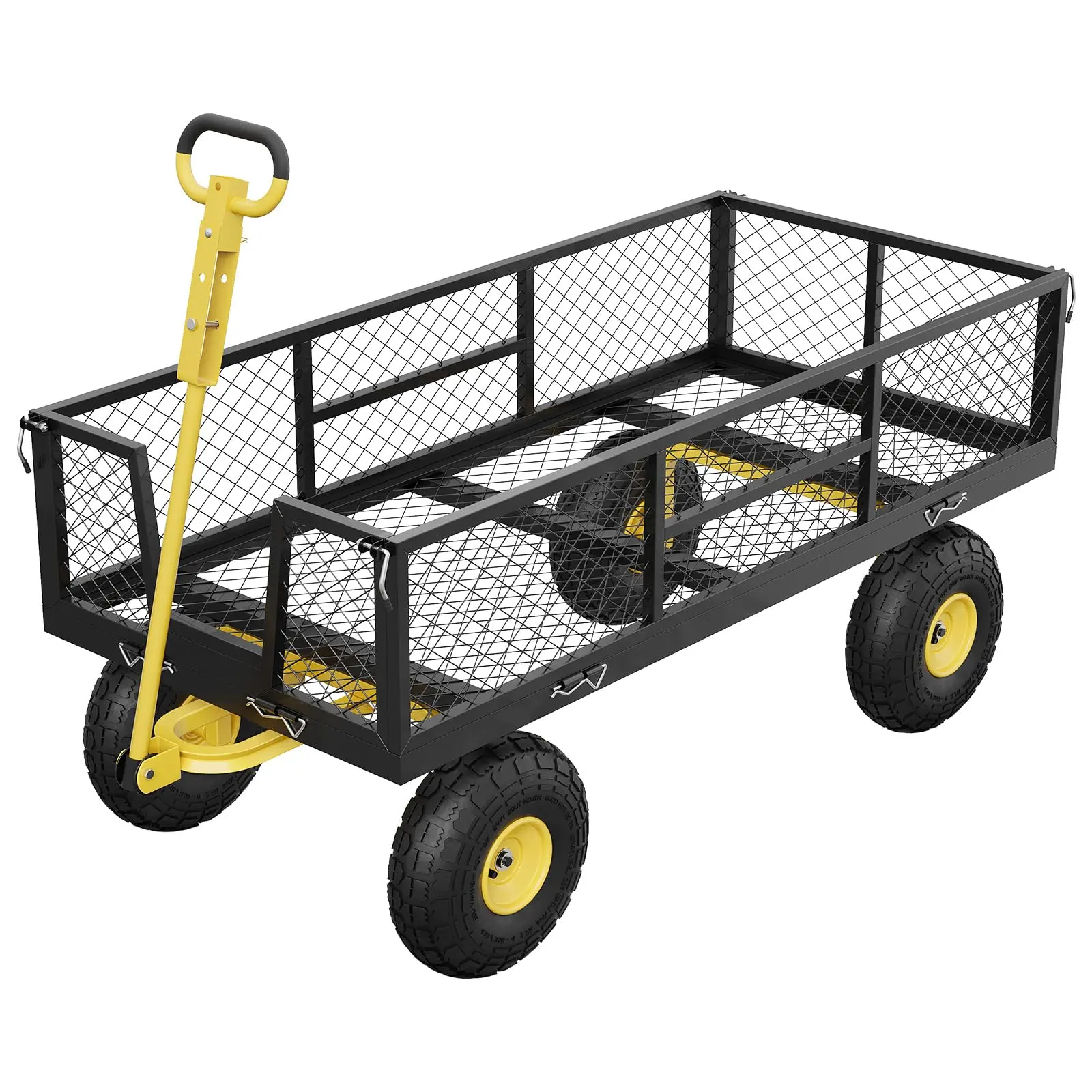 900 LBS Garden Cart on Wheels with Adjustable Handles,Heavy Duty Steel Garden Wagon with Removable Mesh Sides to Convert into Flatbed,for Farm, Black hand  cart