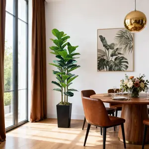 Artificial Fiddle Leaf Fig Tree with Planter,Tall Fake Tree with Natural Wood Trunk for Home Decor, Faux Ficus Tree Fake Moss for Home Office Wedding Party Gifts Indoor Outdoor Decor