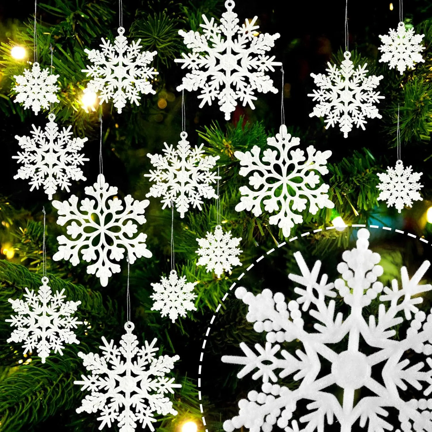 36 count  Christmas Snowflake Ornaments Hanging Felt Flocked Snow Flakes for Christmas Tree Decorations Winter Wonderland Frozen Birthday Party Holiday  Decor Craft Snowflakes White