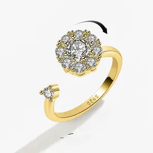 Diamond Spinner Ring for Women – Unique Open Index Finger Ring with Rotating Design, Fashion Jewelry Gift for Girlfriend