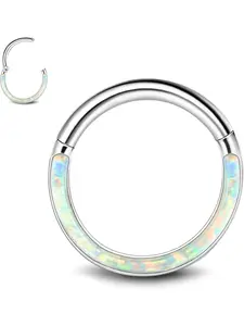 16G 18G Septum Rings for Women | 316L Surgical Stainless Steel Hinged Septum Clicker Nose Rings Hoop | Opal CZ Cartilage Conch Helix Rook Body Piercing Jewelry