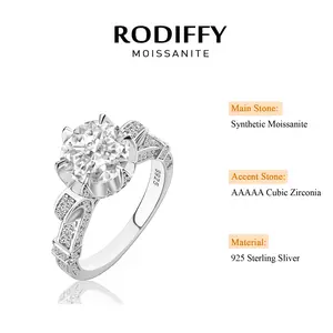 RODIFFY 2.0CT Synthetic Moissanite Round Cut Twist Engagement Ring In Sterling Silver