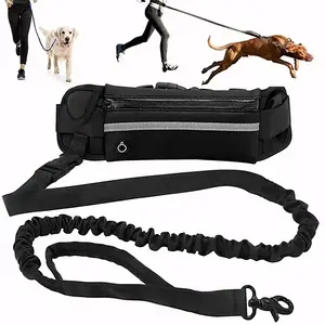 Hands Free Dog Walking Belt Reflective Bungee Leash with Waist Pack for Running Jogging Hiking Adjustable Waistband Pet Training Gear for Active Owners