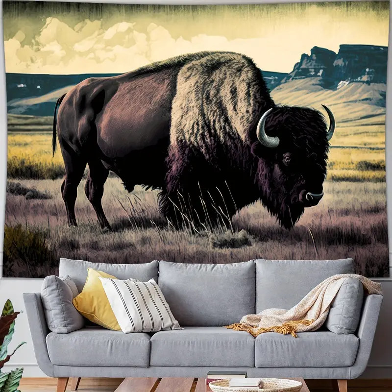 Nature Bison Tapestry,Landscape Artwork Poster,Aesthetic Futuristic Tapestries,Wall Hanging For Bedroom,Living Room  Decor Minimalist Photo Decoration