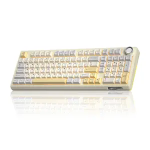 【NEW】Solakaka KI99 Pro 96% Wireless Mechanical Gaming Keyboard, RGB Backlit, Tri-Mode Hot-Swappable Gasket Structure with Knob Control, Pre-Lubed Switches, Creamy Beige White Keyboard for PC Laptop cream keyboard FallFreshness