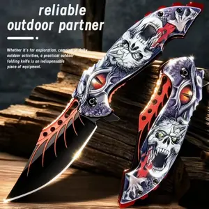 Portable high-quality folding knife, outdoor knife, suitable for camping, hunting, fishing, with glass breaking function, pocket holder and other multi-purpose uses, essential travel accessory, Halloween and Christmas gift.