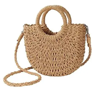 Small Straw Tote Bag for Women Summer Beach Crossbody Shoulder Handbag Hand-woven Rattan Clutch Purse with Detachable Strap