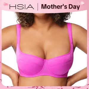 HSIA Starry Night Plus Size 4mm Lightly Padded Balconette Bra Glass Shimmer Fabric Lifting Support Underwire Bra U Shaped Smoothing Back Wider Cushioned Straps Sexy Demi Low Cut Plus Size Natural Push Up Add 0.5-1 Cup Effect