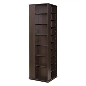 Media Storage Cabinet, CD Rack Tower, 34 Compartments Rotating Media Tower Rack for CDs, DVDs, Books and Game Discs, DVD Stand for Living Room, Home Office and Recording Room, Brown
