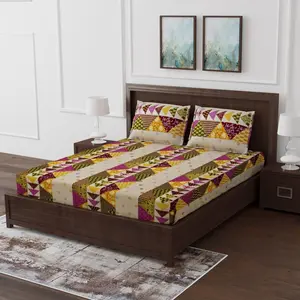 LoveNspire 100% Pure Cotton 3-Piece Ethnic Fitted Sheet Set - 16" Deep Pockets, Breathable Sheets, Luxurious Soft Cozy Bedding, Ethnic Geometric Print, for King, Queen, Twin Sizes (Limited Availability)