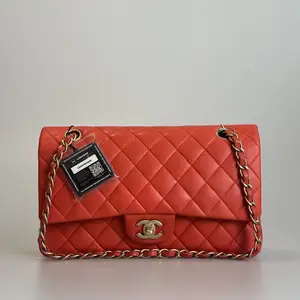 Pre-owned CHANEL Calfskin Shoulder Bag Classic Flap Red with Quilted Pattern 91315827