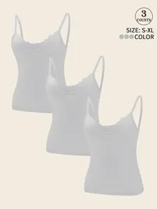 3-Pack Solid Color Sexy Lace-Trim Spaghetti Strap Sleeveless Women's Camisole Tops, Non-Slip Breathable Vest, Casual Wear for Indoors and Outdoors, Casual Tank Tops, Casual Fashion Sleeveless