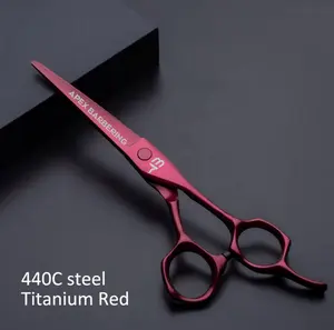 Apex Barbershop Titanium Red Professional Barber Scissor 440C Steel for Haircare Heatless Ergonomic Grip 6 Inch