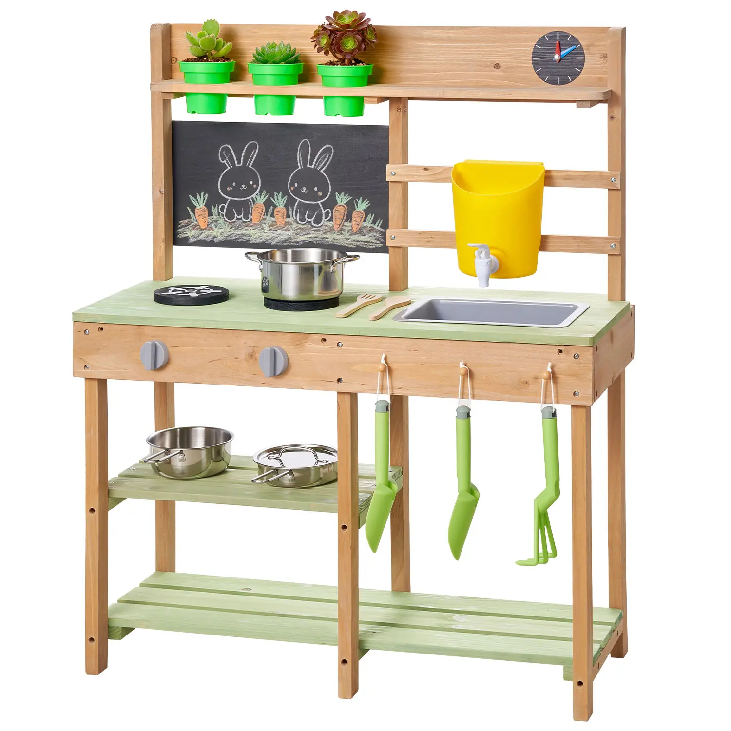 VEVOR Mud Kitchen, Outdoor Mud Kitchen for Kids, Wood Outdoor Play Kitchens with Stoves, Tank, Sink, Planting Shovels, Spatulas, Box, Cookware Pots and Accessories, Wooden Play Kitchens for Home, Lawn