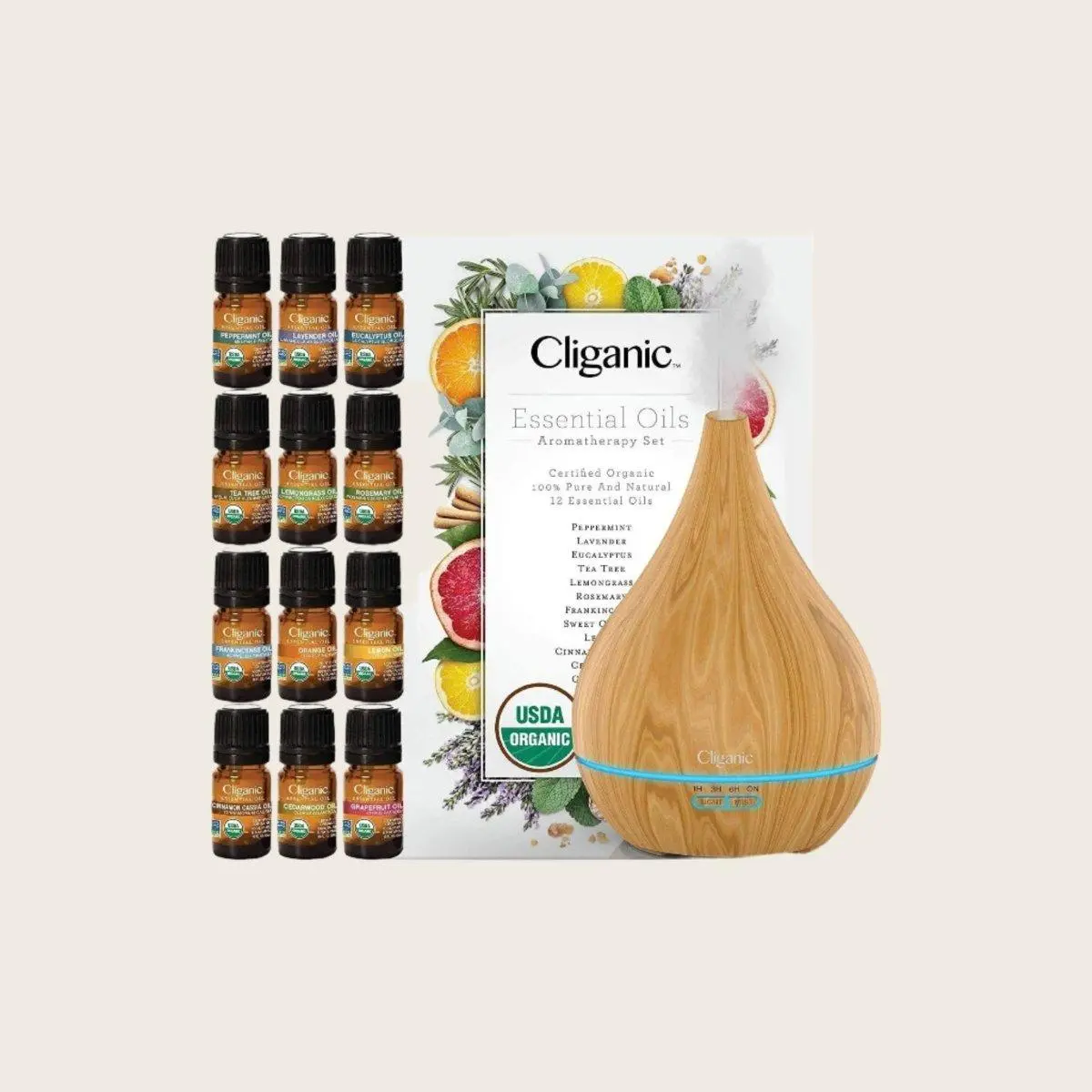 12 Essential Oils + Diffuser Gift Set — Organic Aromatherapy Kit for Sleep, Stress & Focus