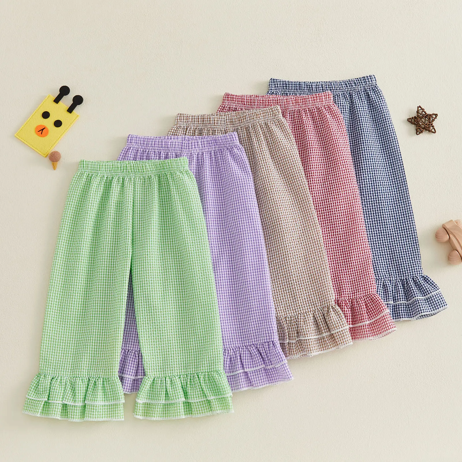Toddler Baby Little Girls Bell Bottom Cute Comfy Plaid Elastic Waist Flare Pants 9M-5T