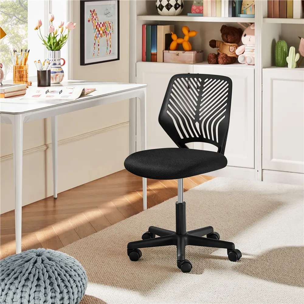 Yaheetech Ergonomic Adjustable Armless Mesh Home Office Chair - Adjustable Seat Height, 360-Degree Swivel, Mid Back Design for Small Spaces