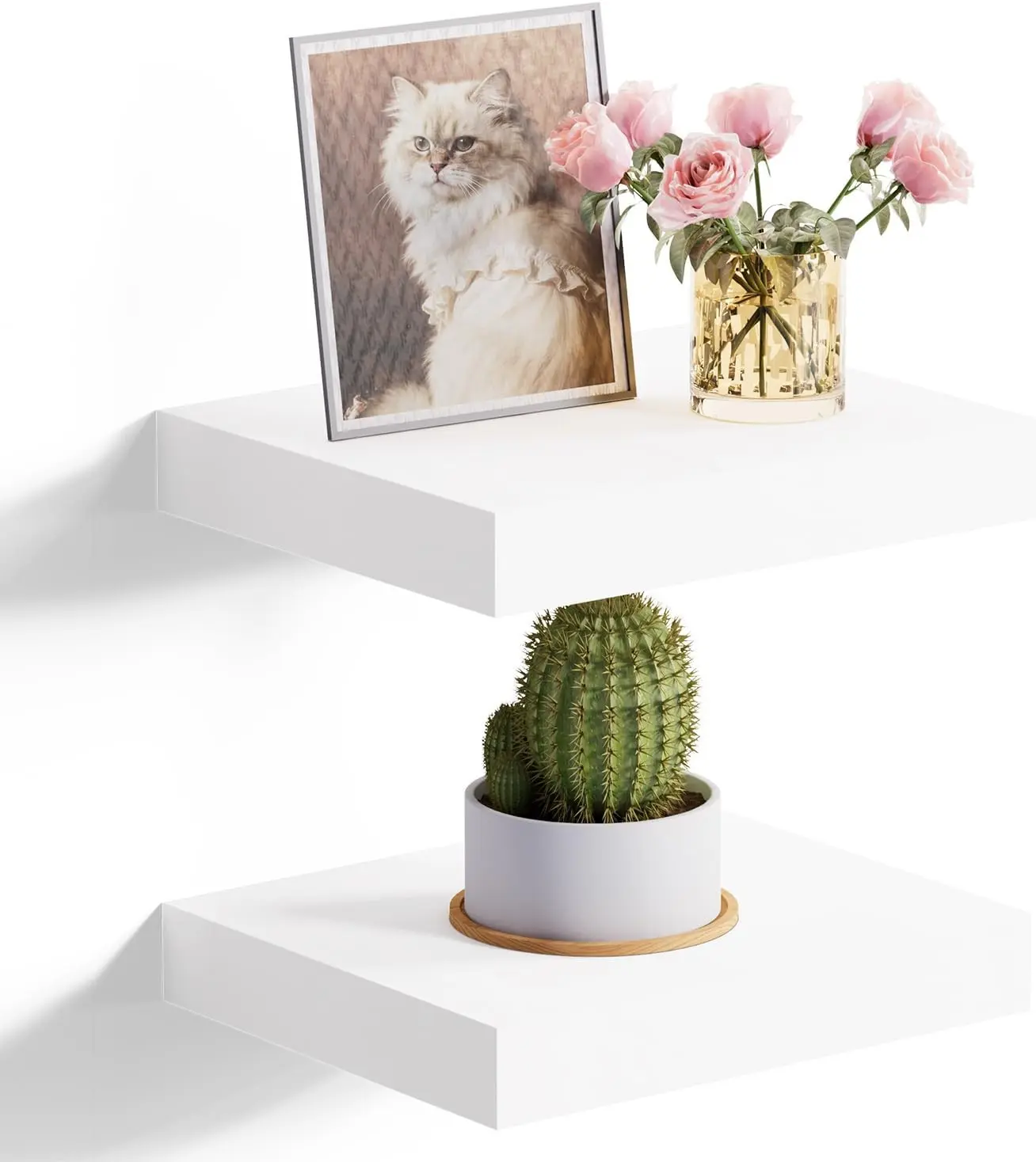Floating Shelves for Wall – Solid Wood Square Design Wall Shelf with Hidden Brackets, Space Saving Storage & Decorative Display for Bathroom, Bedroom, Living Room & Kitchen