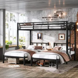 Twin over Twin & Twin Bunk Beds for 3, Twin XL over Twin & Twin Bunk Bed Metal Triple Bunk Bed, Black