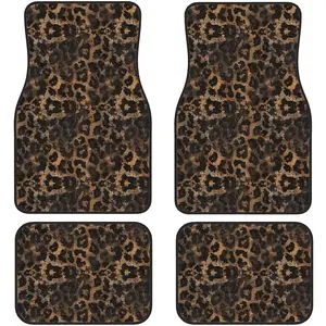4-piece car floor mat set - creative pattern - car floor mat set - brown leopard animal pattern, front and rear seat floor mats, non-slip car floor mats, car accessories, suitable for sedans, SUVs, trucks, and vans