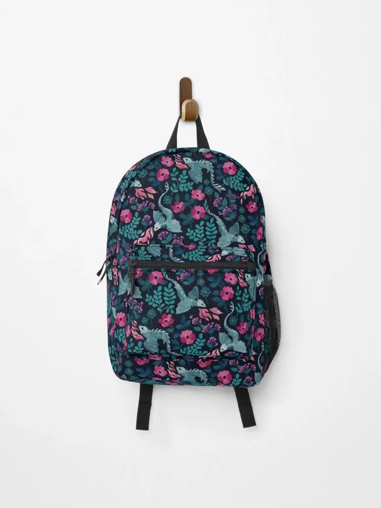 Dark Jewel-Toned Floral Dragons Backpack - Back To School, Gif For Boys, Girls