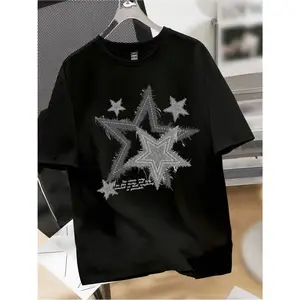 Men'S T-Shirt Featuring a Star Design with Heat Transfer Printing - a Fun Unisex Tee with a Round Neck And Short Sleeves, Offering Slight Stretch And Breathability, Perfect for Casual Wear in Any Season