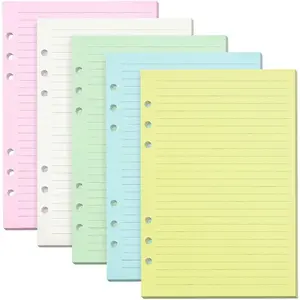 Lined Refill Paper, 200 Colored Ruled Pages for A5 Refillable 6-Ring Binder Notebook Journal Planner Organizer Insert, 120 GSM Thick Loose Leaf Paper