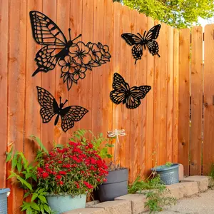 4-piece set, metal butterfly wall art decoration, Home indoor and outdoor hanging metal butterflies, garden, courtyard, living room, bedroom, terrace, balcony, no electricity required, ideal gift for family and friends