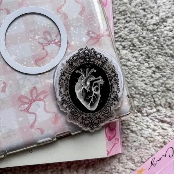 Gothic Heart with MagSafe Phone Grip, Horror Aesthetic Magnetic Phone Holder, Kawaii Scary Fan Gift , Kindle Accessories sticky Baby mount Library Card Flower-Shaped Multi-Functional Stand Universal Car Double-Sided Octo Adjustable Portable
