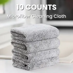 10 Counts Multifunction Thick Bamboo Charcoal Fiber Cleaning Cloth,Microfiber Cleaning Cloth,Ultra Soft Absorbent Lint Free Streak Free Reusable Cleaning Towels for Household Kitchen Cleaning Premium Kitchen Cloth Dish Towels