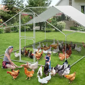 13FT Large Metal Chicken Coop Walk-in Poultry Cage Chicken Run Pen House with Waterproof and Anti-Ultraviolet Cover Chicken Coop Run with Double Lockable Doors for Outdoor and Backyard