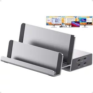 Triple Display Docking Station with Dual Stand, 19-in-1 Laptop Docking Station 3 Monitor with 100W PD, 3 HDMI + 2 DP 4K, 2 USB-C, 2 USB-A Data/Charging, 2 USB-C PD, Ethernet (Driver Required)