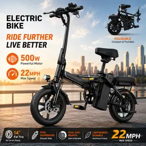 AOPO Foldable Electric Bike for Adults – 500W Motor, 48V 10.4 Ah Battery, Hydraulic Suspension, Dual Seat E-Bike with Suspension & 3 Ride Modes