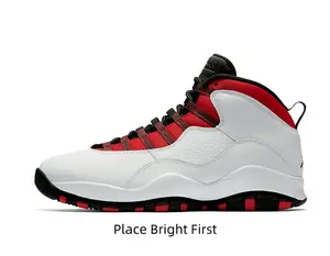 White High-Top Leather Basketball Sneakers with Red Accents and Black Rubber Outsole