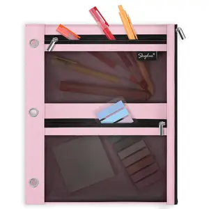 SKYDUE 11" x 9" 3 Ring Binder Pencil Pouch with 3 Pockets, Mesh Window & Zipper
