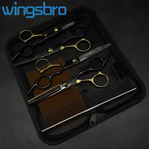 4Pcs Blackgold Pet Hair Trimming Scissors Set, Flat Thinning and Curved Scissors for Pet Grooming, wingsbro Dog Hair Tools