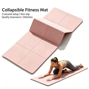 Foldable, thickened, and widened yoga mat (comes with a tote bag), portable fitness mat for indoor 3-second storage, home-use storable Pilates, meditation, stretching, and skipping rope mat, fitness yoga and relaxation cushioning floor mat