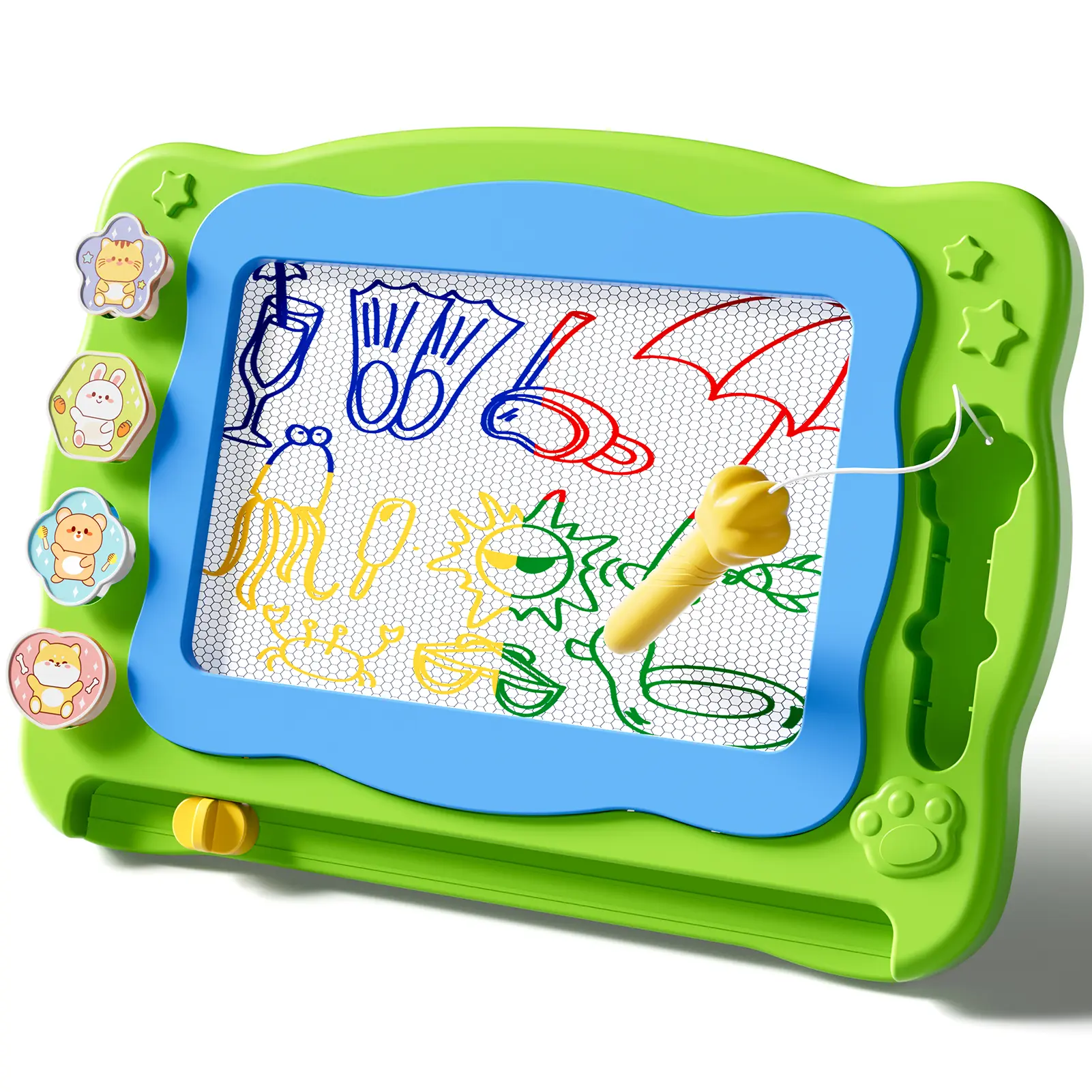 Children's portable magnetic drawing board, erasable doodle drawing board, comes with stamps and pens, reusable for writing and drawing, early education educational toy, lightweight and easy to carry, an ideal creative play item for boys and girls